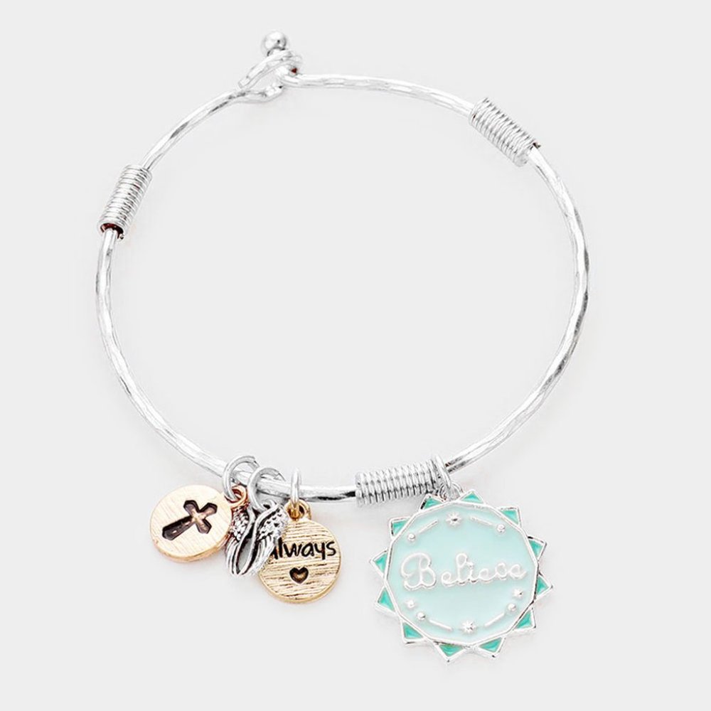 • Believe Metal Cross Wings Charm Hook Bracelet